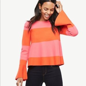 Ann Taylor Striped Flare Cuff Sweater